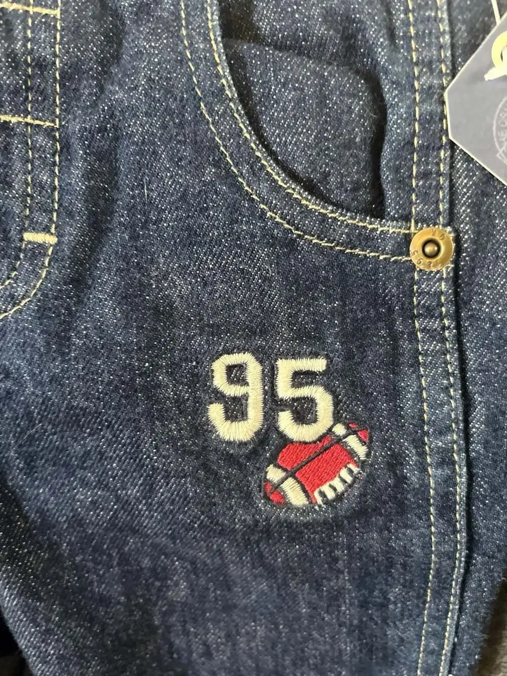 OshKosh B'gosh 24 Months Toddler Football Embroidery Flannel Lined Blue Jeans